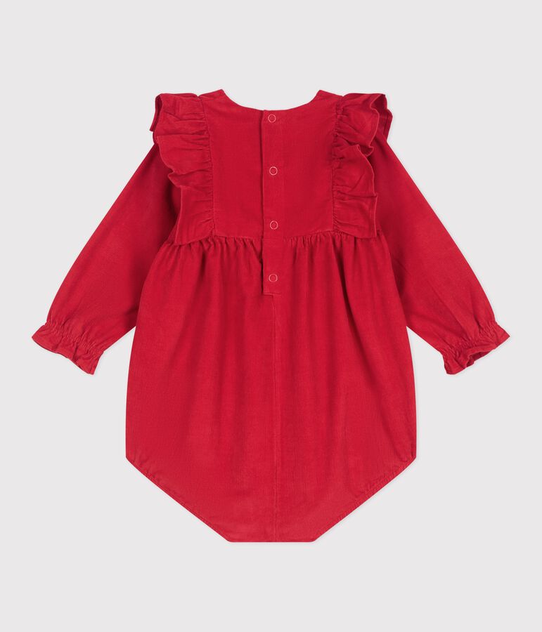 Tutina corta in ciniglia con smock e volant neonata rosso