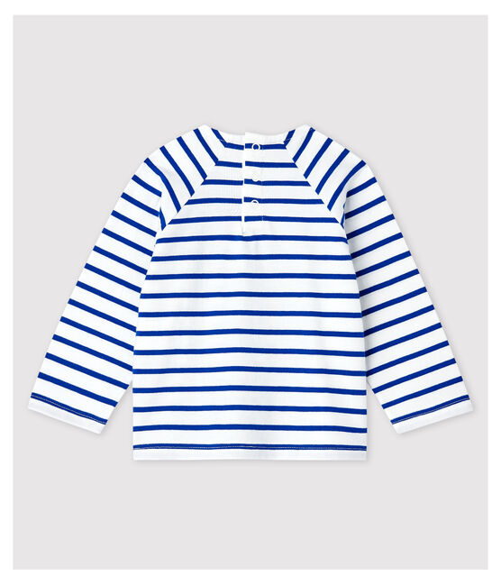 Marinière creativa in jersey bebè maschio bianco MARSHMALLOW/blu SURF