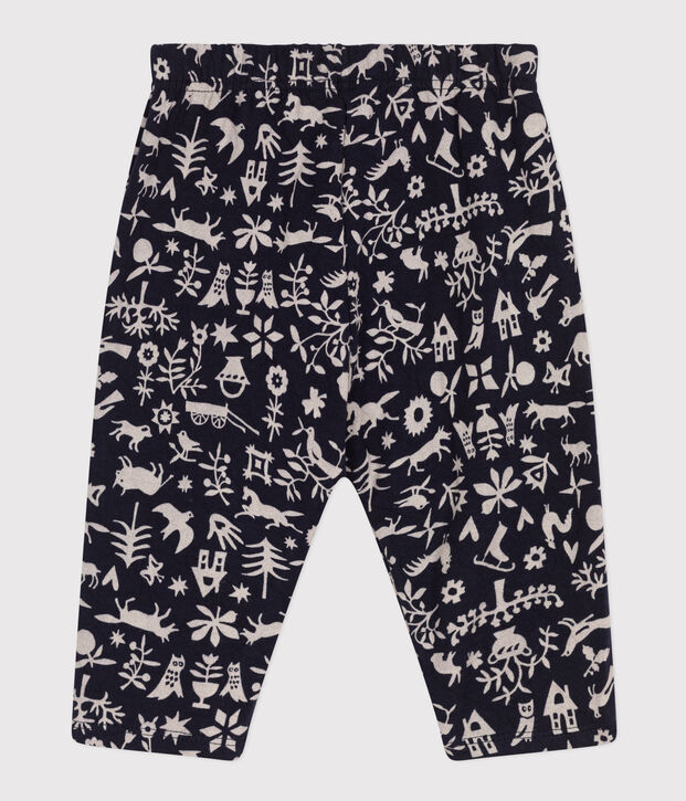 Pantaloni in tubique trapuntato con stampa per beb&egrave; blu/ecru
