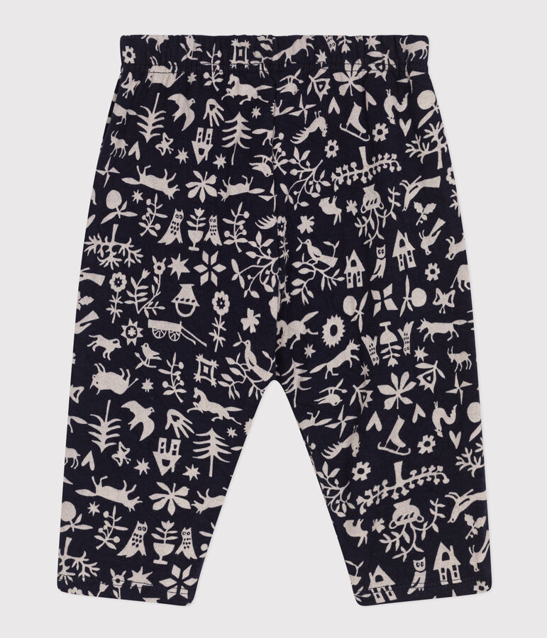 Pantaloni in tubique trapuntato con stampa per beb&egrave; blu/ecru