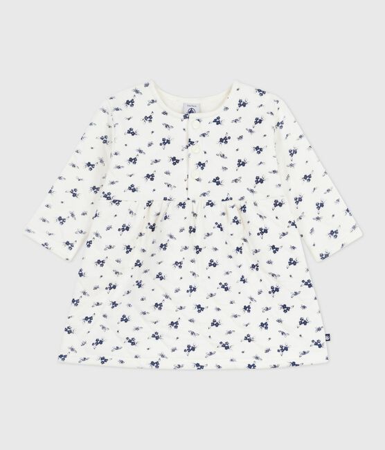 Abito a maniche lunghe in cotone con stampa a fiori neonata blu MILK/ SOIR