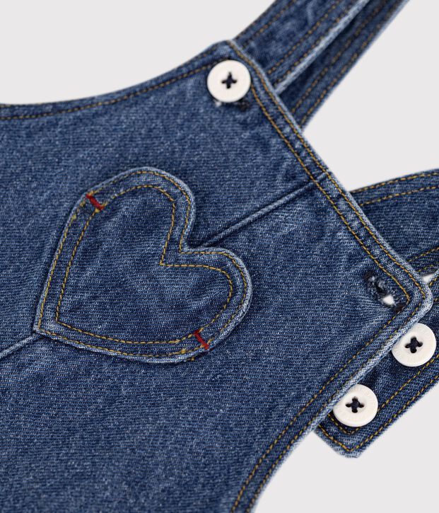Salopette lunga in denim on tasca a cuore neonata blu