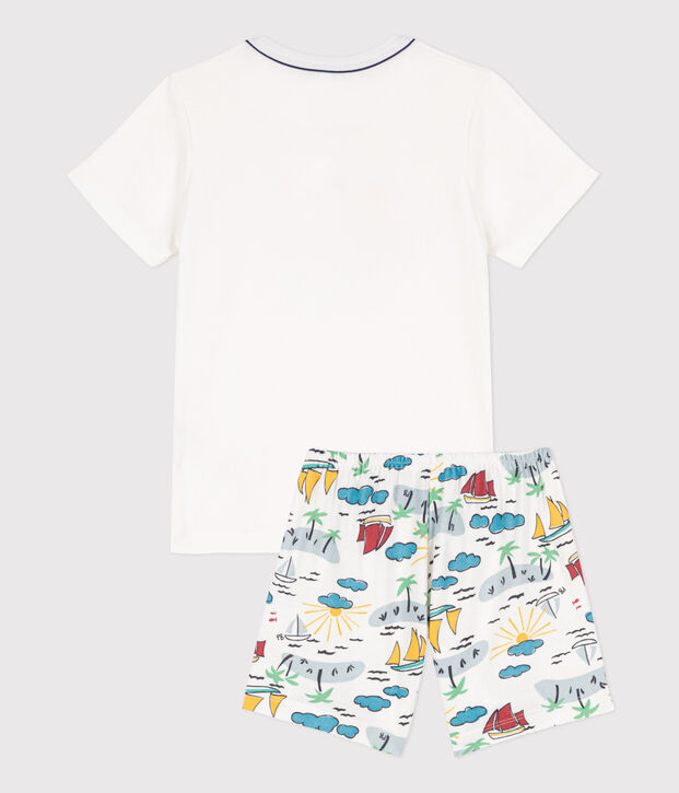 Pigiama corto esploratore in cotone bambino unisex bianco/multicolore