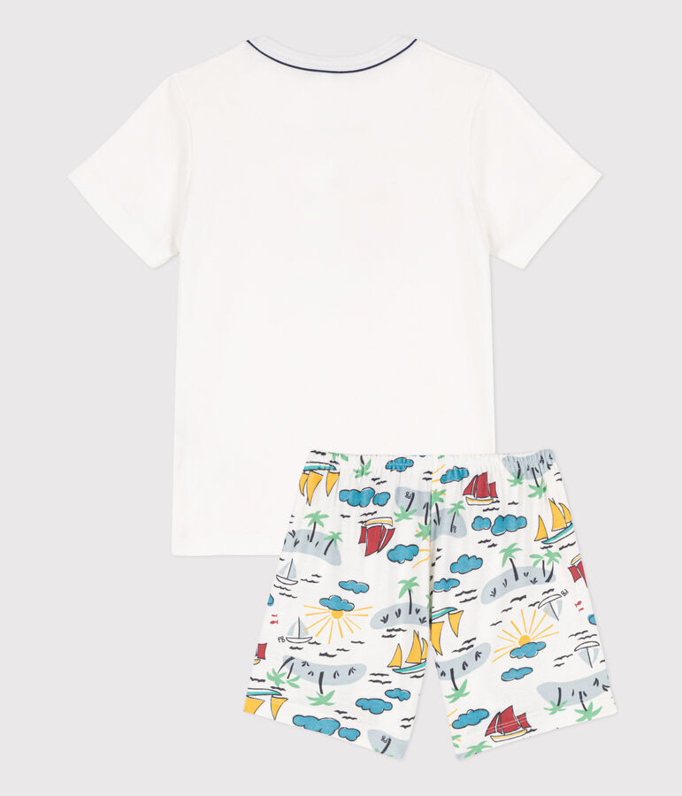 Pigiama corto esploratore in cotone bambino unisex bianco MARSHMALLOW/bianco MULTICO