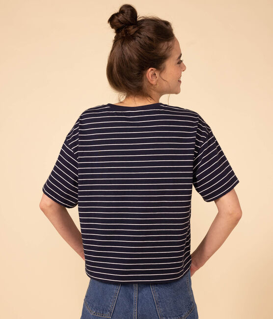 T-shirt LE BOXY in cotone Donna blu SMOKING/bianco MARSHMALLOW