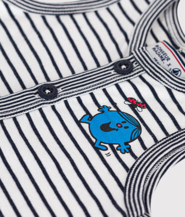 Tutina corta Monsieur Madame in cotone neonato bianco/blu