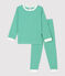 Pigiama bambina/bambino millerighe verde in cotone biologico verde PIVERT/bianco MARSHMALLOW