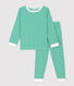 Pigiama bambina/bambino millerighe verde in cotone biologico