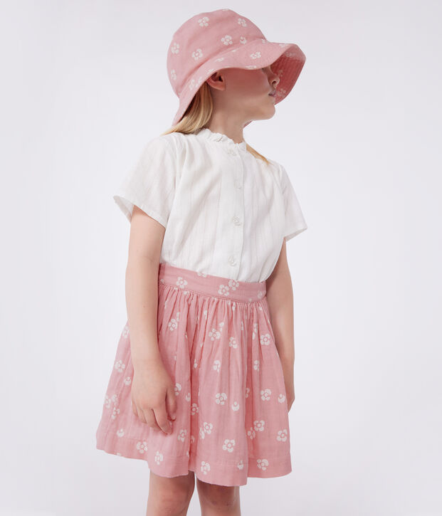 Gonna in cotone a fiori bambina rosa/bianco