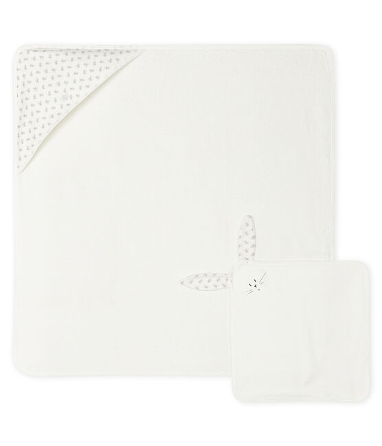 Cofanetto asciugamano quadrato da bagno e doudou bebè in spugna e tubique bianco MARSHMALLOW/bianco MULTICO