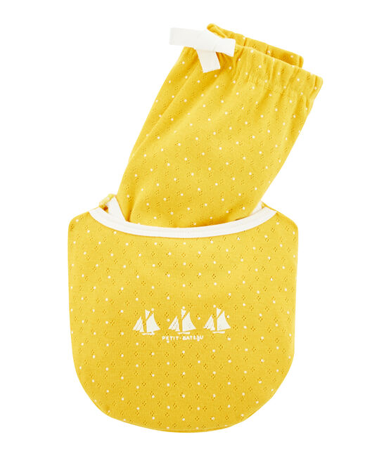 Pigiama corto bambina a costine giallo HONEY/bianco MARSHMALLOW