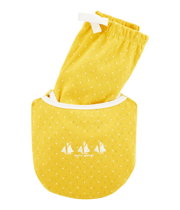 Pigiama corto bambina a costine giallo/bianco