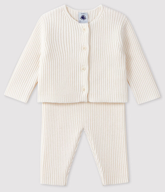 Completo bianco 2 pezzi neonato in maglia bianco MARSHMALLOW
