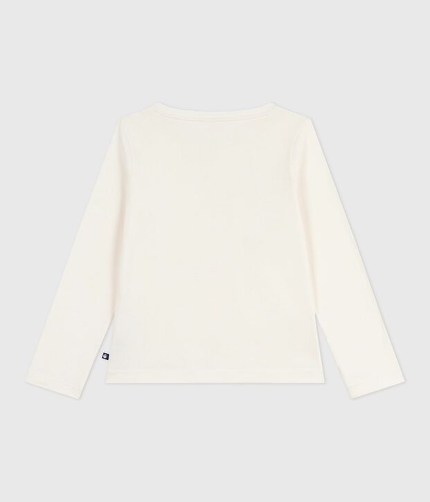 T-shirt a maniche lunghe in cotone con stampa bambina ecru/multicolore
