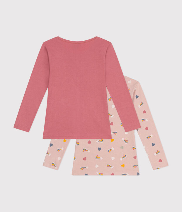 Set di 2 T-shirt a maniche lunghe in cotone a cuori bambino multicolore
