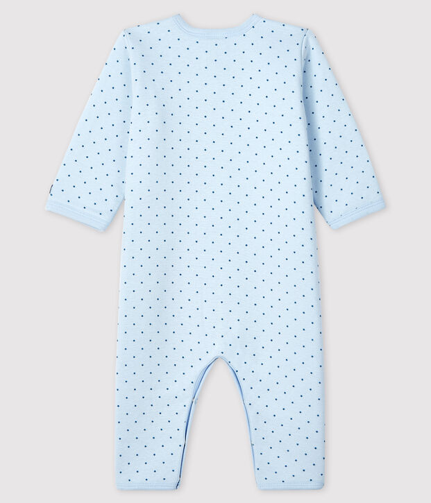 Tutina senza piedi beb&egrave; maschio a costine in ovatta blu/verde