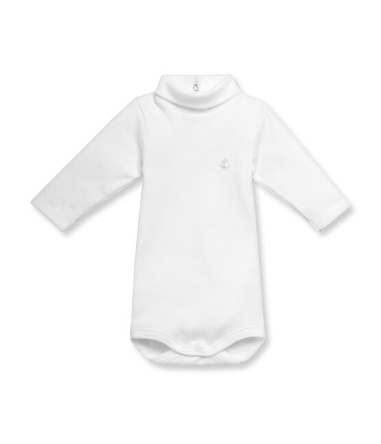Body maniche lunghe collo alto bebé unisex in cotone grattato bianco Ecume