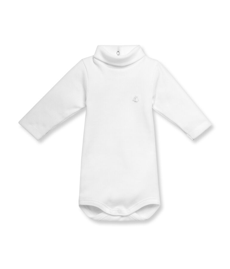 Body maniche lunghe collo alto beb&eacute; unisex in cotone grattato bianco Ecume
