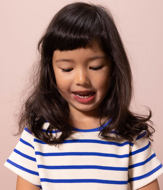 T-shirt bambina in cotone a righe blu AVALANCHE/bianco PERSE
