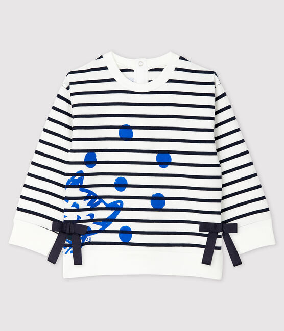 Marinière maniche lunghe in jersey bebè femmina. bianco MARSHMALLOW/blu SMOKING