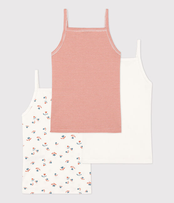 Confezione da 3 canottiere con spalline a fiori bambina in cotone variante 1