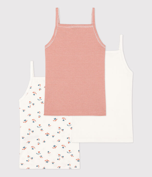 Confezione da 3 canottiere con spalline a fiori bambina in cotone multicolore