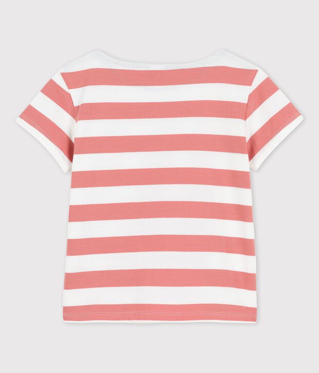 T-shirt a maniche corte in cotone bambina rosa/bianco