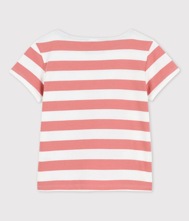 T-shirt a maniche corte in cotone bambina rosa/bianco