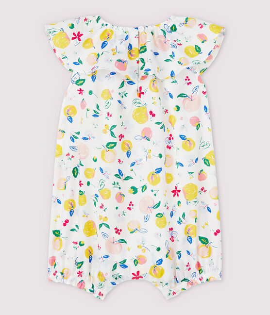 Tutina corta in popeline bebè femmina bianco MARSHMALLOW/bianco MULTICO