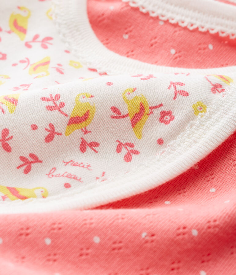 Tutina corta beb&egrave; bambina a costine rosa/bianco