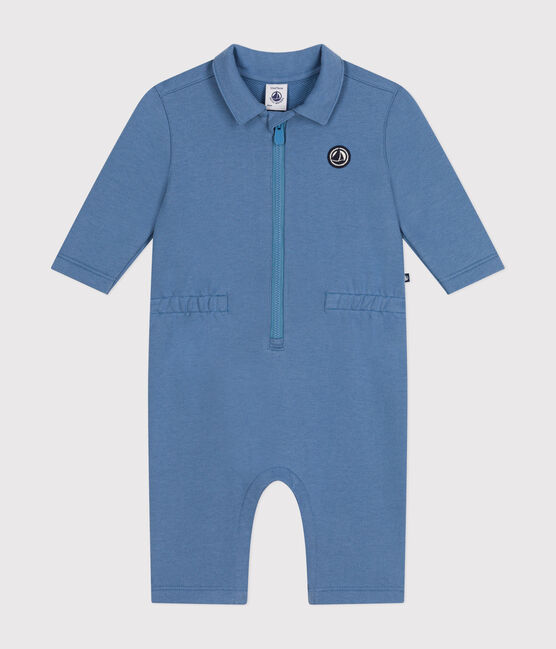 Tutina lunga in tessuto felpato neonato blu BEACH