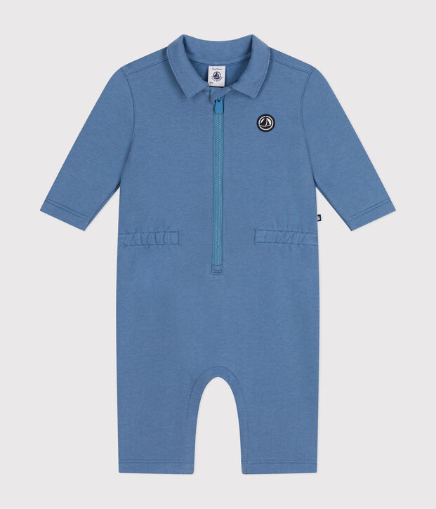 Tutina lunga in tessuto felpato neonato blu