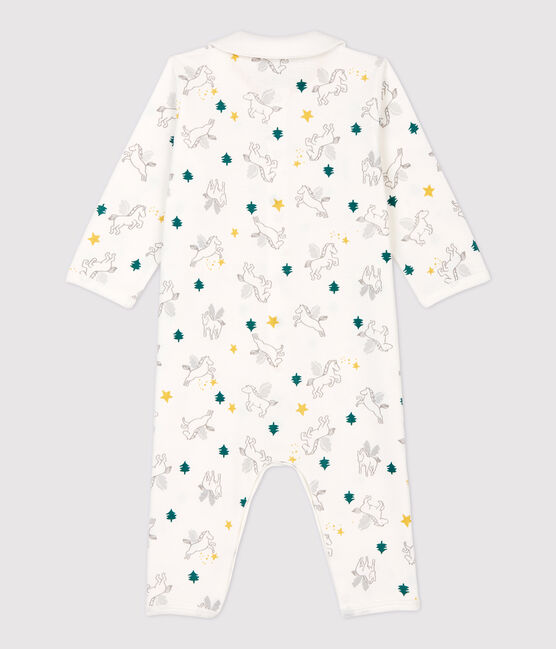 Tutina pigiama senza piedi con colletto bebè in cotone bianco MARSHMALLOW/bianco MULTICO