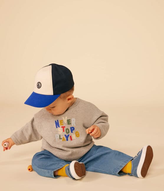 Cappellino con visiera in cotone bebè blu SMOKING/bianco MULTICO