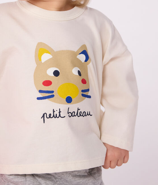 T-shirt a maniche lunghe in cotone con motivo gatto neonato MILK/ MULTICO