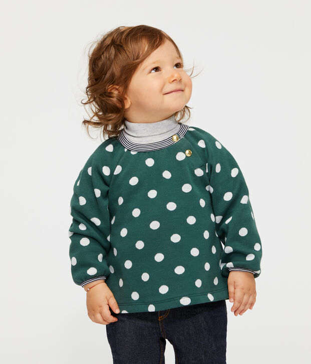 Blusa a manica lunga beb&egrave; femmina in fantasia verde/bianco