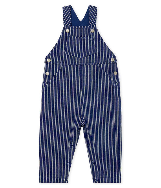 Salopette lunga maschietto in maglia a righe blu SMOKING/bianco MARSHMALLOW
