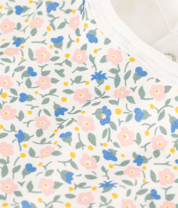 Bavaglino singolo in cotone a fiori bianco/multicolore