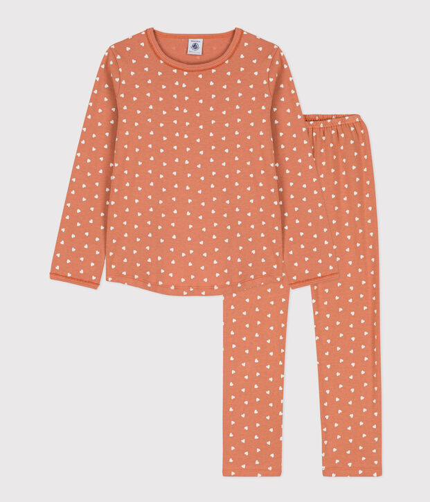 Pigiama bambina in cotone motivo cuore rosa/bianco