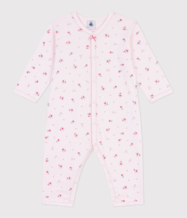 Pigiama senza piedini in cotone con stampa a fiori neonato rosa/multicolore