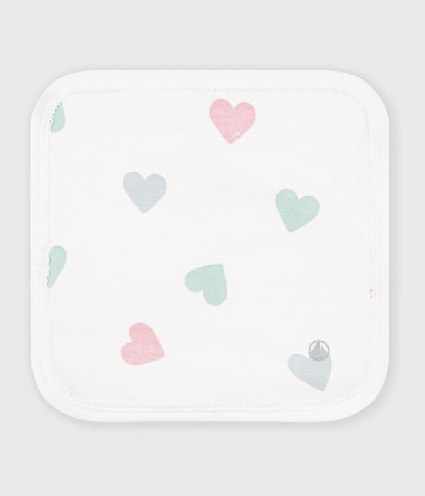 Telo in cotone e spugna con stampa a cuori neonata bianco/multicolore