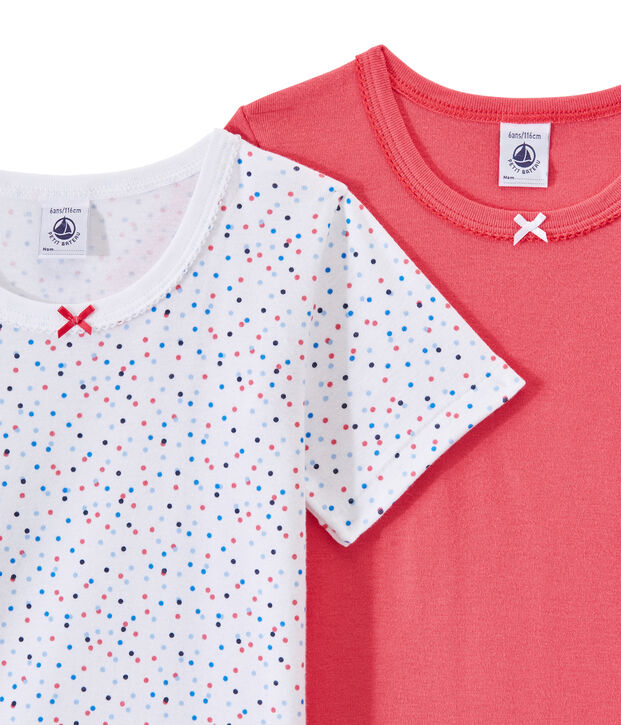 Lotto di 2 t-shirts per bambina a maniche corte bianco