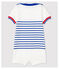 Tutina corta in jersey a righe bebè maschio bianco MARSHMALLOW/blu SURF
