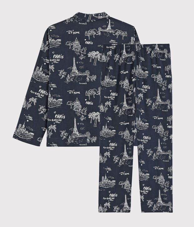 Pigiama corto fantasia Parigi bambino in cotone blu/bianco