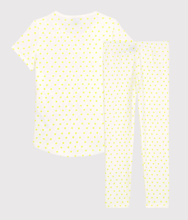 Pigiama a pois gialli bambina in cotone bianco/giallo