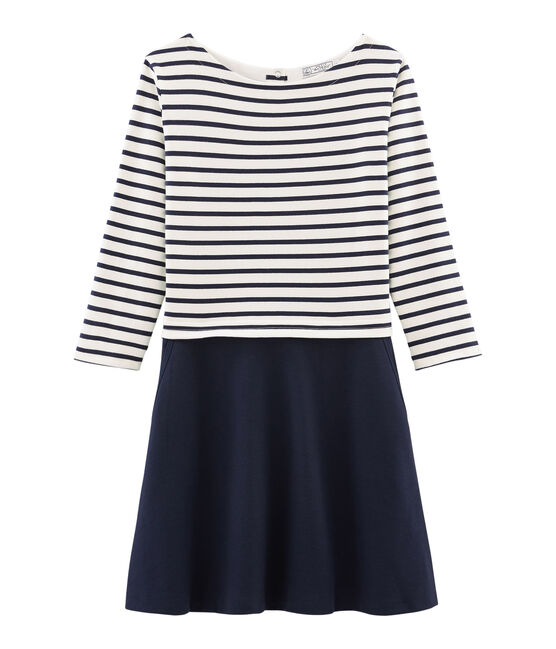 Abito maniche lunghe donna blu SMOKING/beige COQUILLE