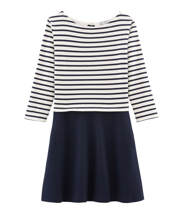 Abito maniche lunghe donna blu/bianco