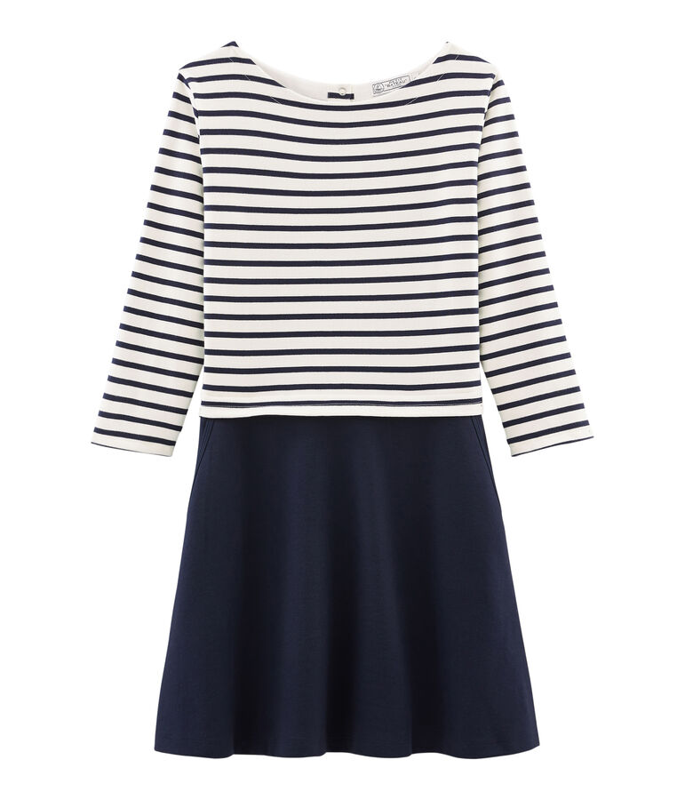 Abito maniche lunghe donna blu/bianco