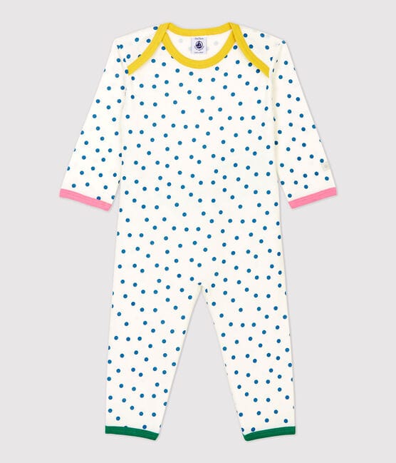 Tutina pigiama bebè a costine senza automatici in cotone bianco MARSHMALLOW/ MALLARD