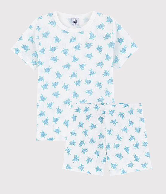 Pigiama corto tartarughe bambino-bambina in cotone ultraleggero bianco MARSHMALLOW/bianco MULTICO